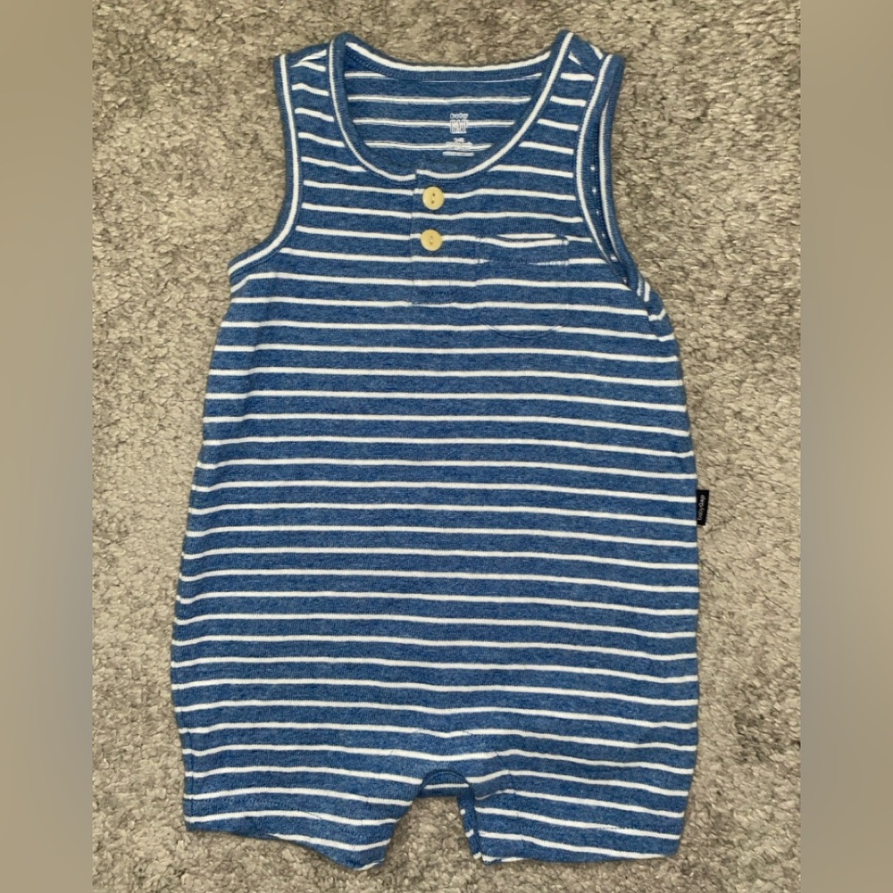 Baby GAP blue with white stripes knitted sleeves romper size 6-12 months